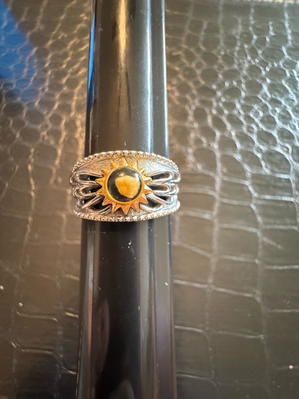 Michael Anthony Silver Wing Sunburst Ring 7.25 with Nativity Stone NWT - Picture 2 of 9